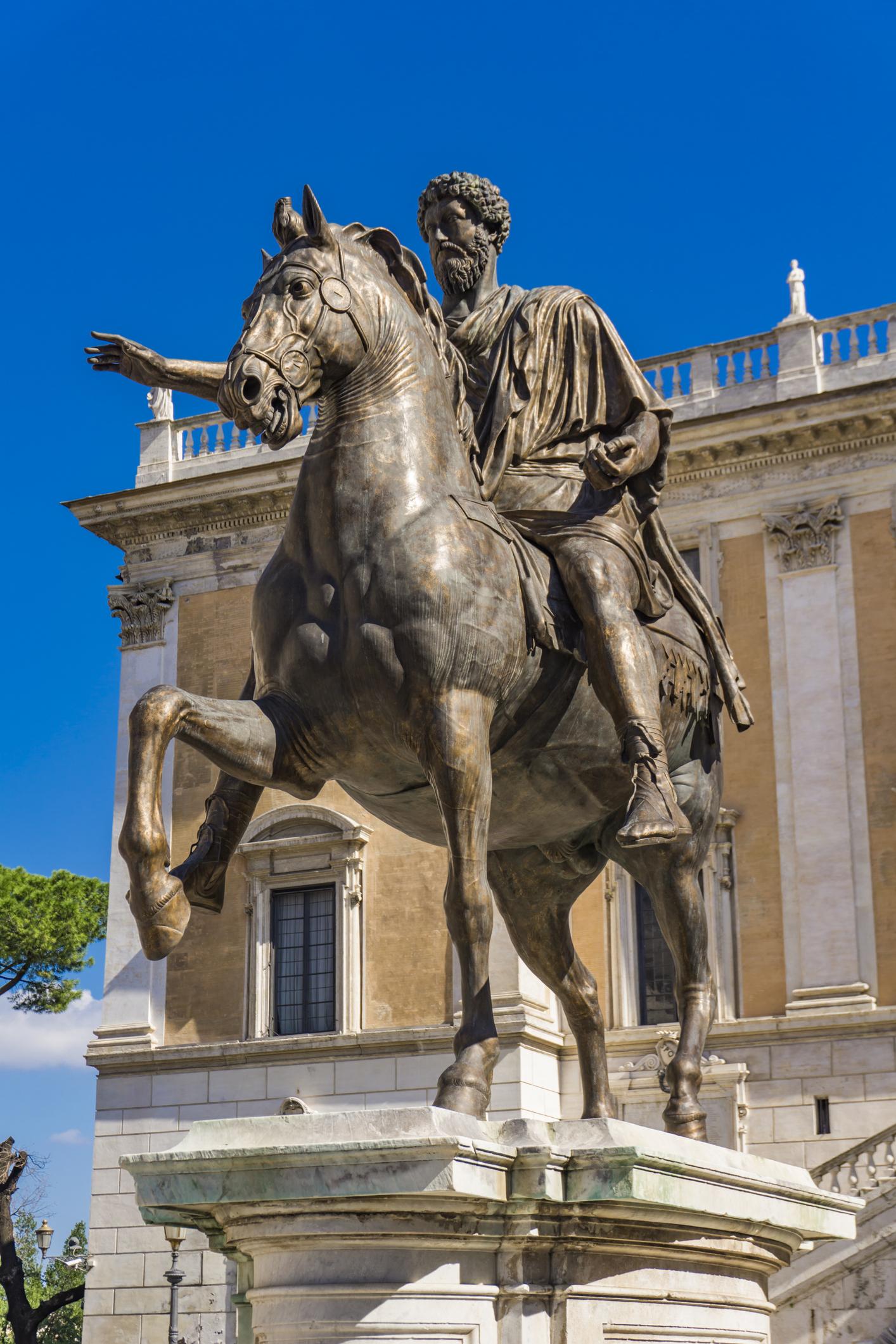 Equestrian statue of the Roman emperor Marcus Aurelius.